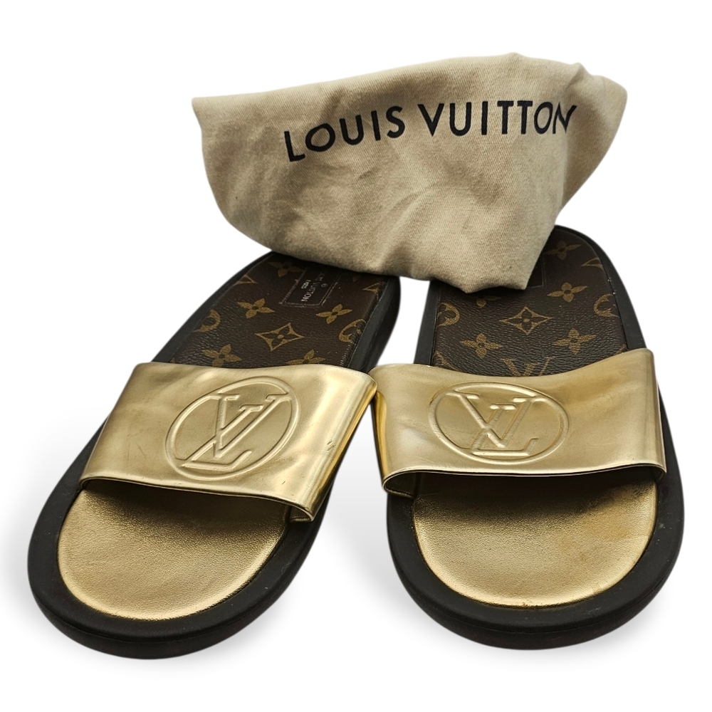 Louis Vuitton Gold Women's Slide Sandals